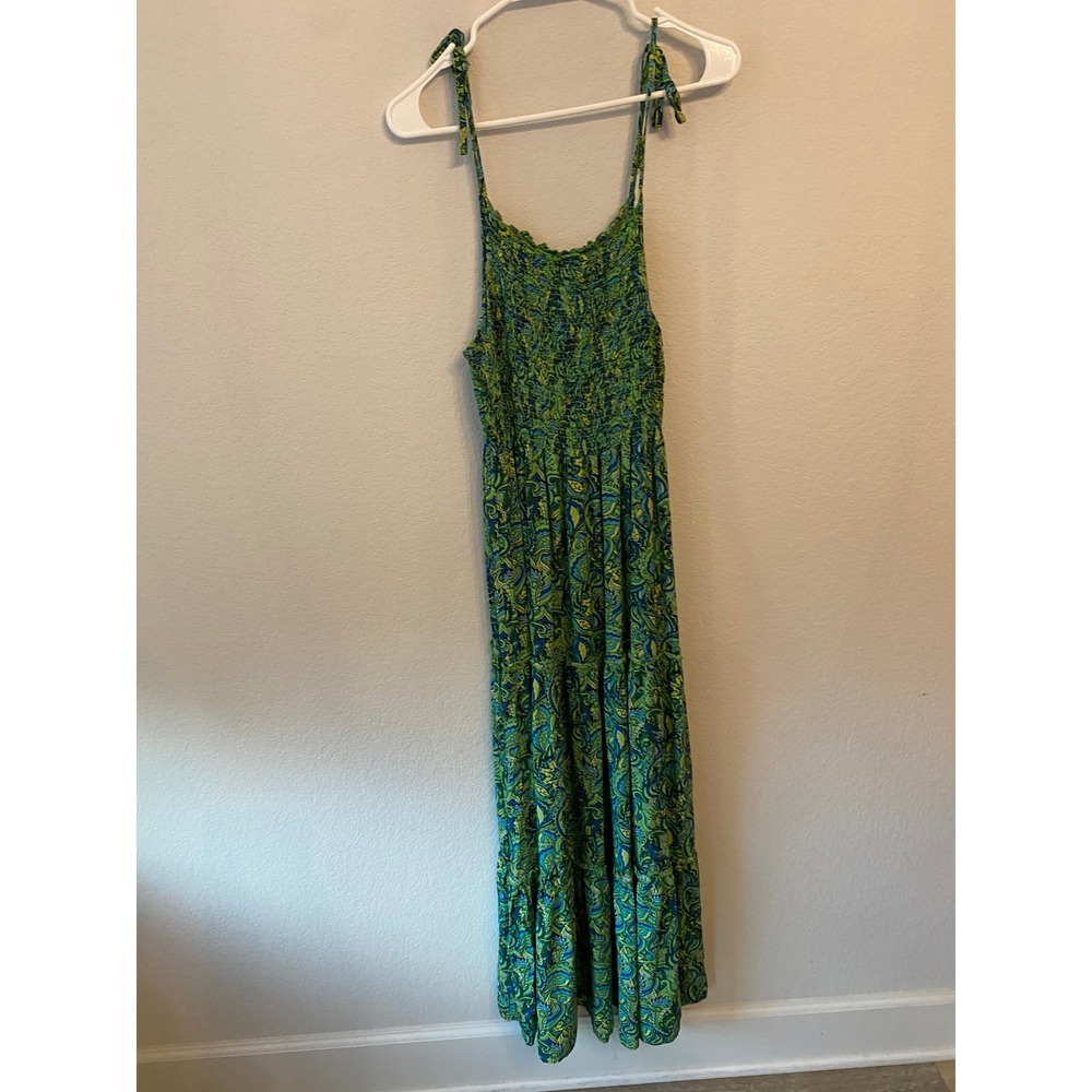 Chances R Women Paisley Smocked Boho Maxi Dress Size XL Green Blue
